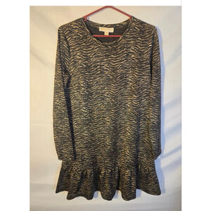 Michael Kors Womens Animal Print Dress Size Large L 12/14 Ruffles